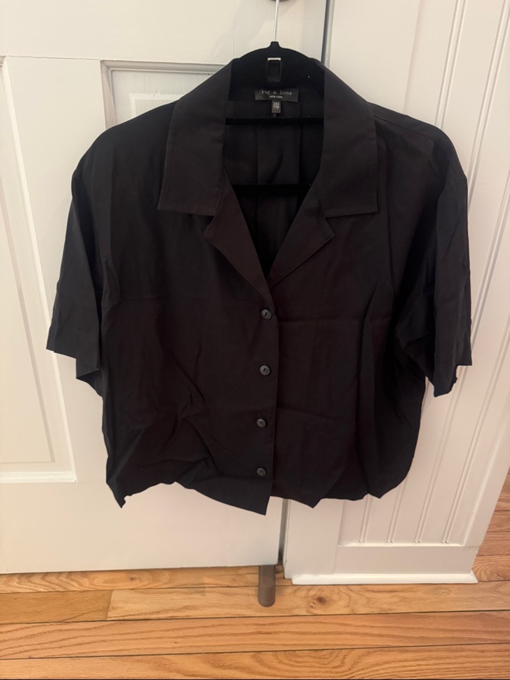 rag & bone Black Short-Sleeve Button Down Camp Collar Shirt